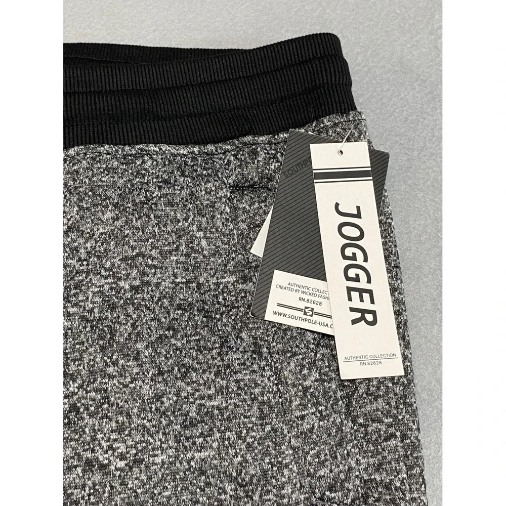 Southpole Mens Big and‎ Tall Jogger Sweatpants Marled Grey Black Fleece 5XB NEW
